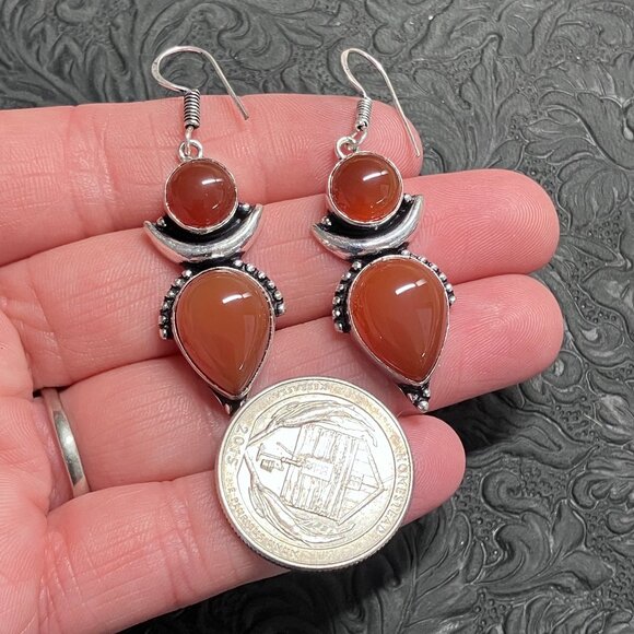 Carnelian Witchy Crescent Moon Lunar Earrings - Picture 4 of 4